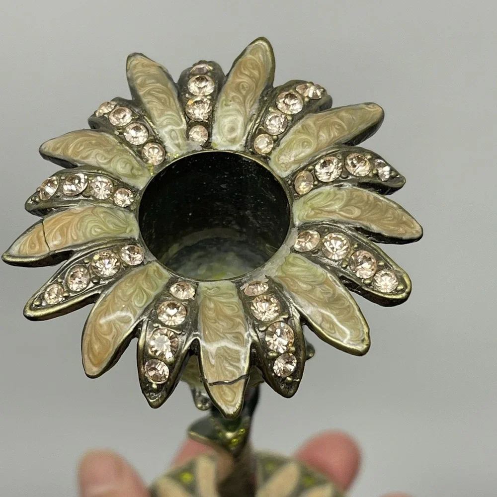 Vintage Enamel Solid Metal Candle Holder Candlestick Art Nouveau‎ Floral Jeweled